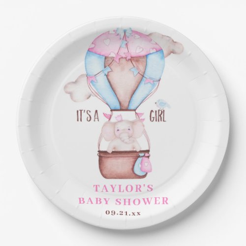 Elephant Hot Air Balloon Watercolor Baby Shower  Paper Plates