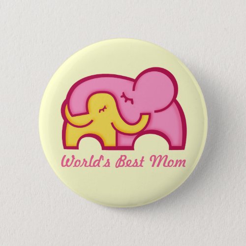 Elephant hug best mom button badge yellow pink