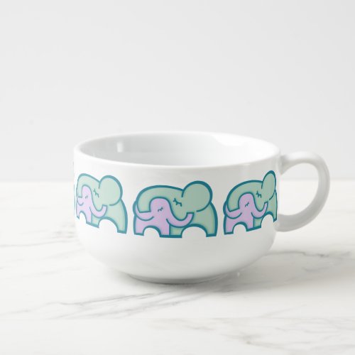 Elephant hug blue purple graphic soup bowl mug