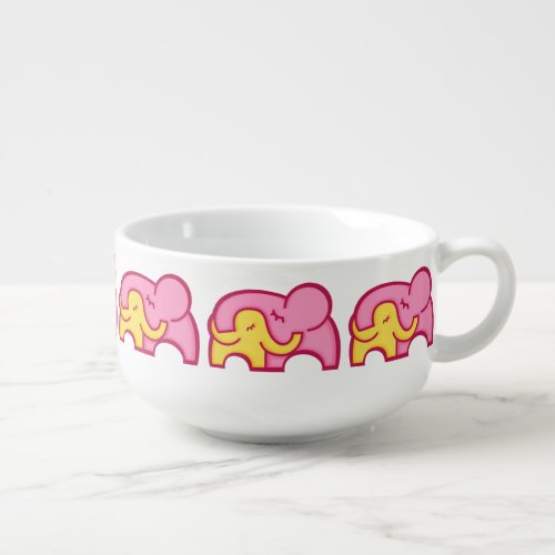 Elephant hug pink yellow graphic soup bowl mug