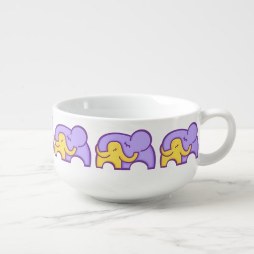 Elephant hug purple yellow graphic soup bowl mug