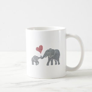 Elephant Hugs Gray Mom and Baby with Red Heart Coffee Mug