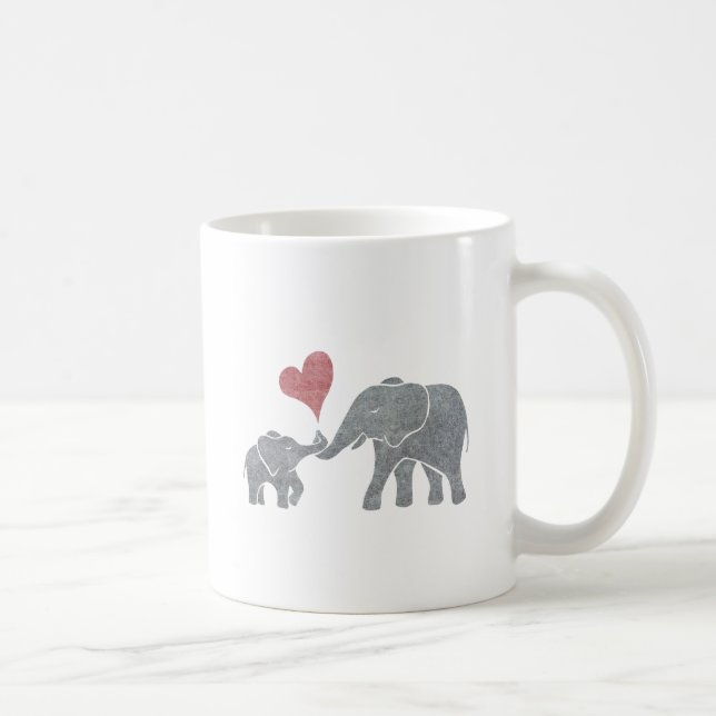 Elephant Hugs Gray Mom and Baby with Red Heart Coffee Mug (Right)