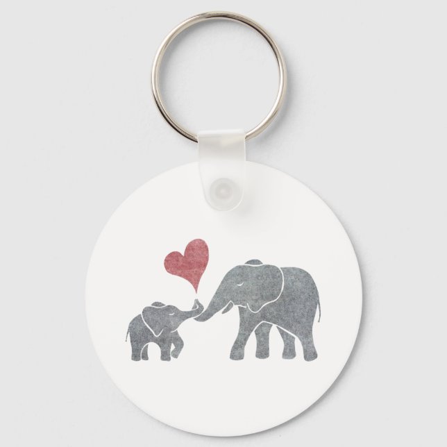 Elephant Hugs Gray Mom and Baby with Red Heart Keychain (Front)