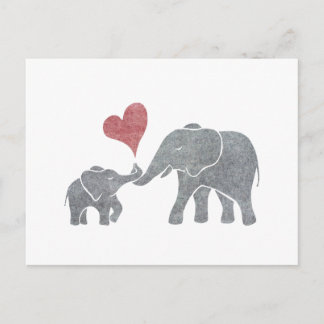 Elephant Hugs Gray Mom and Baby with Red Heart Postcard