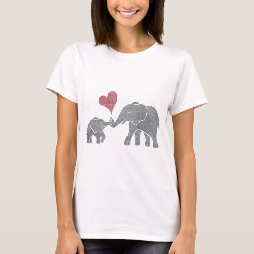 Elephant Hugs Gray Mom and Baby with Red Heart T_Shirt