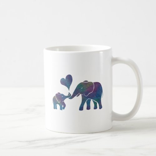 Elephant Hugs Rainbow Mom and Baby with Heart Coffee Mug