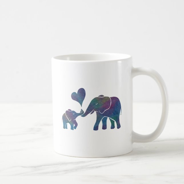 Elephant Hugs Rainbow Mom and Baby with Heart Coffee Mug (Right)