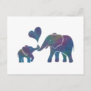 Elephant Hugs Rainbow Mom and Baby with Heart Postcard