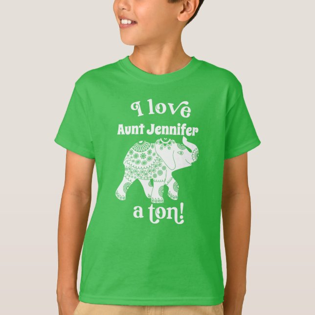 Elephant I Love Name a Ton Kids Personalized T-Shirt (Front)