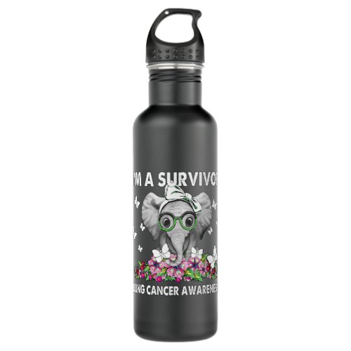 Elephant Im a Survivor Lung Cancer Awareness Stainless Steel Water Bottle