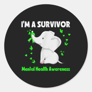 Elephant I’m A Survivor Mental Health Awareness Classic Round Sticker