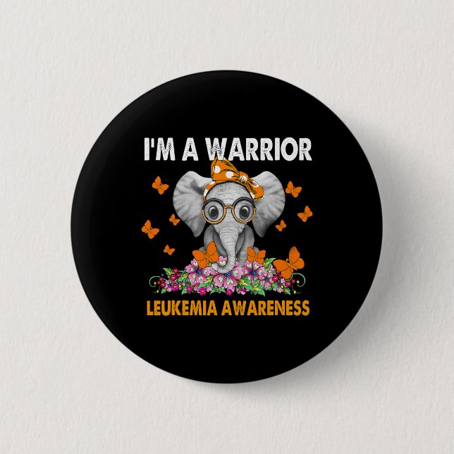 Elephant I’m A Warrior Leukemia Awareness  Button (Front)