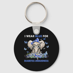 Elephant I Wear Blue For Diabetes Awareness Keychain