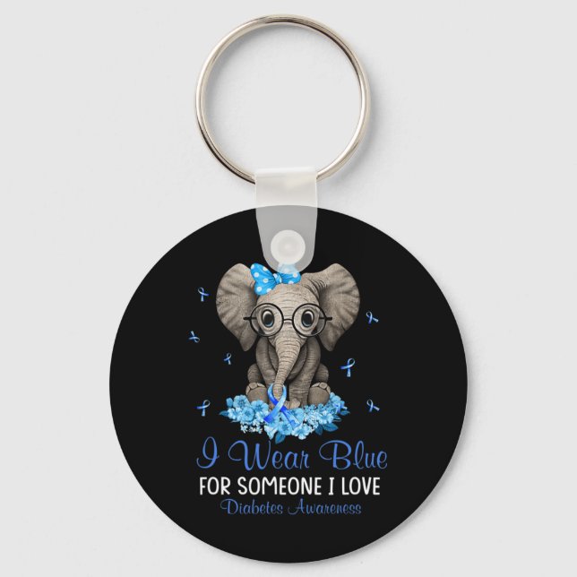 Elephant I wear Blue for Someone Diabetes Awarenes Keychain (Front)