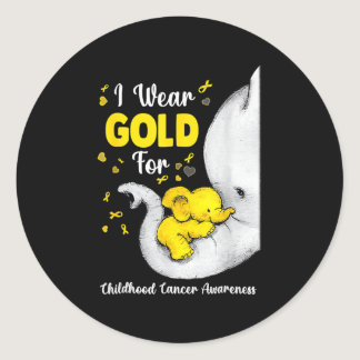 Elephant I Wear Gold Ribbon For Childhood Cancer A Classic Round Sticker