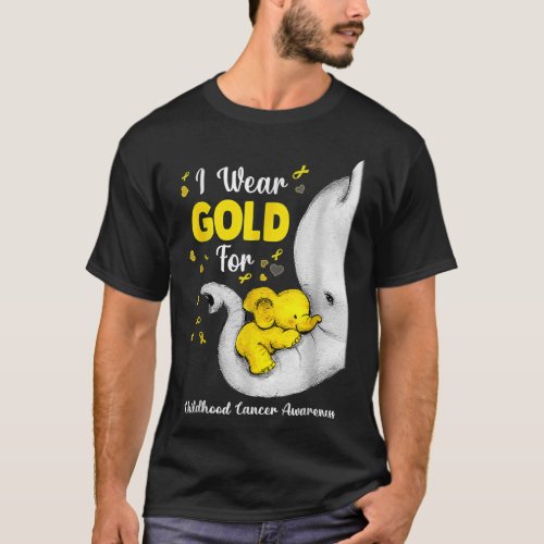 Elephant I Wear Gold Ribbon For Childhood Cancer A T_Shirt