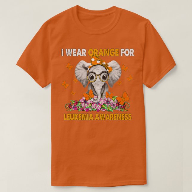 Elephant I Wear Orange For Leukemia Awareness Prem T-Shirt (Design Front)