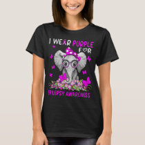 Elephant I Wear Purple For epilepsy Awareness T-Shirt