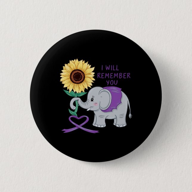 Elephant I Will Remember For You Sunflower Heimerh Button (Front)