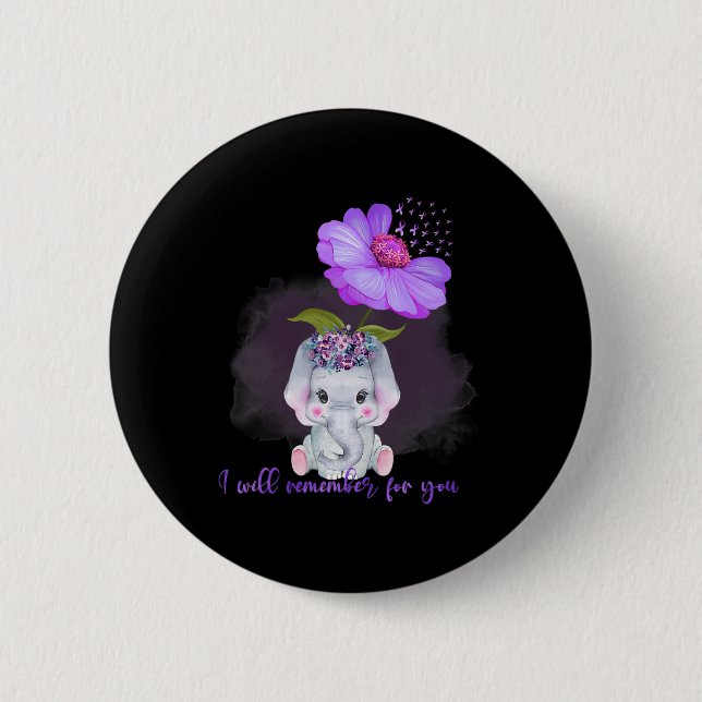 Elephant I Will Remember For You Sunflower Heimerh Button (Front)