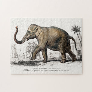 Elephant Illustration Vintage Art Print Jigsaw Puzzle
