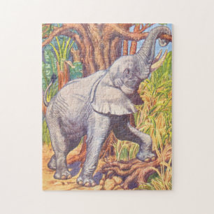 Elephant Illustration Vintage Childrens Book Jigsaw Puzzle