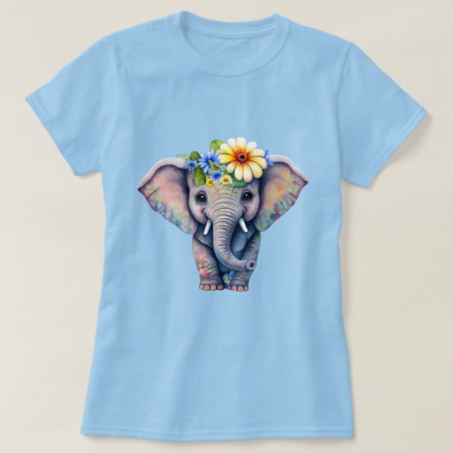 Elephant Illustration With Floral Headpiece T-Shirt (Design Front)