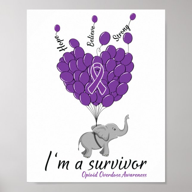 Elephant I'm A Survivor Heart Opioid Overdose Awar Poster (Front)