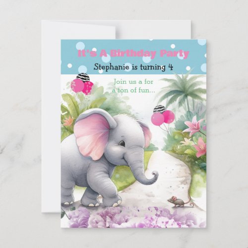 Elephant in a Garden Birthday Invitation