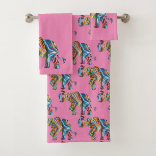 Elephant in a Psychedelic Zebra Pattern Bath Towel Set