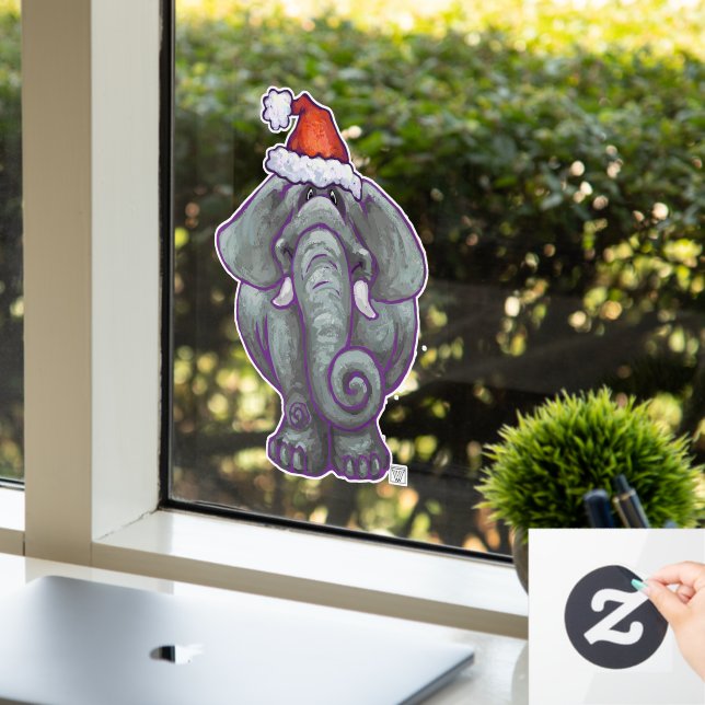 Elephant in a Santa Hat Christmas Window Cling (Office)