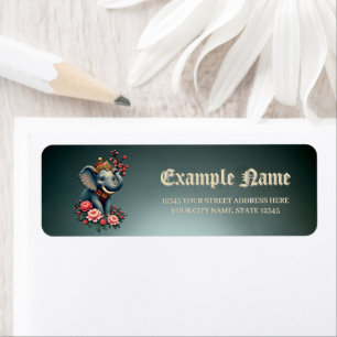 Elephant in a sea of ​​flowers. label