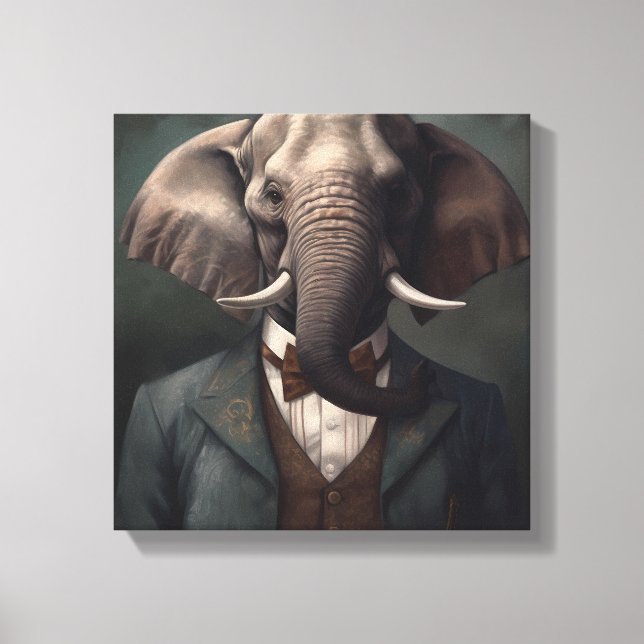 Elephant In a Suit | Animal Art | Animal in a Suit Canvas Print (Front)
