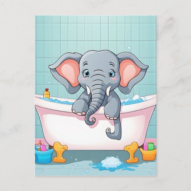 Elephant in bath postcard (Front)