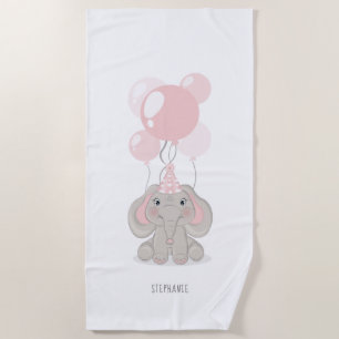 Elephant in Birthday Party Hat Beach Towel