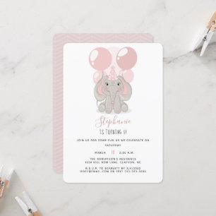 Elephant in Birthday Party Hat Invitation