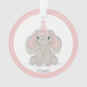 Elephant in Birthday Party Hat Ornament