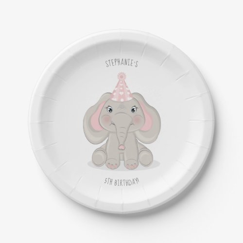 Elephant in Birthday Party Hat Paper Plate