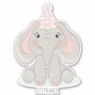 Elephant in Birthday Party Hat Sticker