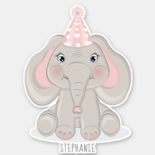 Elephant in Birthday Party Hat Sticker