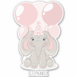 Elephant in Birthday Party Hat Sticker