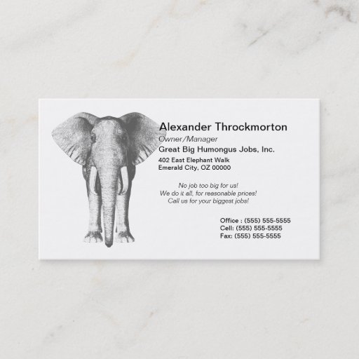 Customizable Elephant in Black and White Business Card Templates