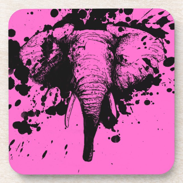 Elephant in Black Splash Pick Your Background Drink Coaster (Front)