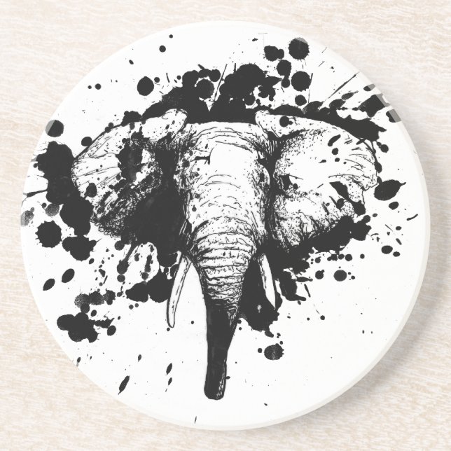 Elephant in Black Splash Pick Your Background Drink Coaster (Front)