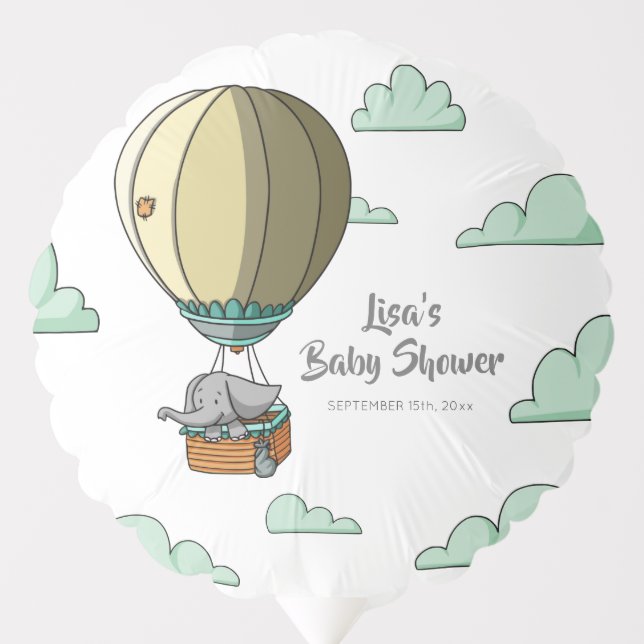 Elephant in Hot Air Balloon Baby Shower Balloon (Front)