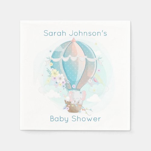 Elephant in Hot Air Balloon Baby Shower Napkins