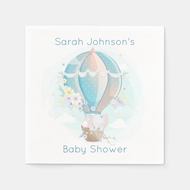Elephant in Hot Air Balloon Baby Shower Napkins (Front)