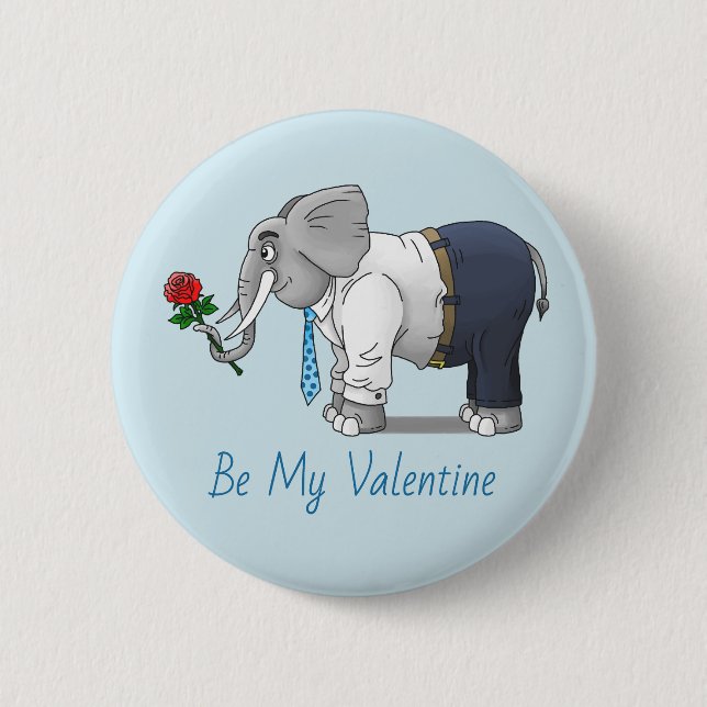 Elephant in Love Valentine's Day Button (Front)