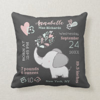 Elephant in Pink & Gray Baby Birth Stats Keepsake